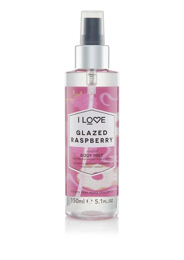 I Love Glazed Raspberry Scented Body Mist - Body Mist Fragrance - Long Lasting Body Spray with Natural Fruit Extracts - Raspberry and Vanilla - 5.1 oz