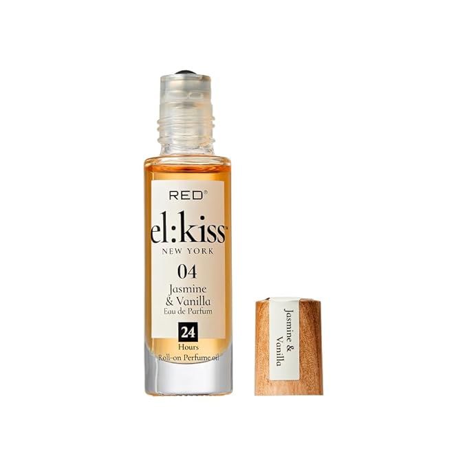 EL:KISS Roll On Perfume, Jasmine & Vanilla Inspired by SDJ 68, Eau de Parfum 12mL (.40 Fl Oz), Hydrating & Long-Lasting, Alcohol-Free & Mineral Oil-Free, With Jojoba, Argan & Coconut Oil