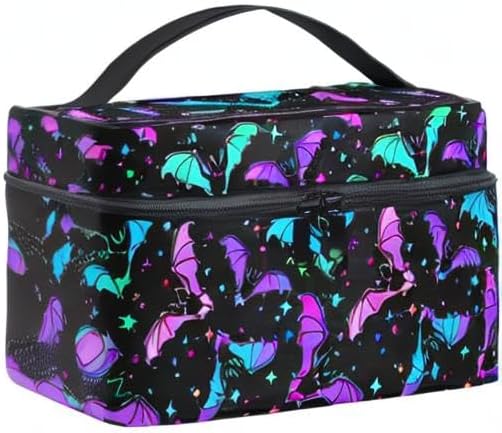 Goth Makeup Bag, Gothic Bats Halloween Luminous Makeup Organizer Bags Toiletry Bag Box Travel Cosmetic Bag Make Up Train Case for Women Teen Girl Ladies