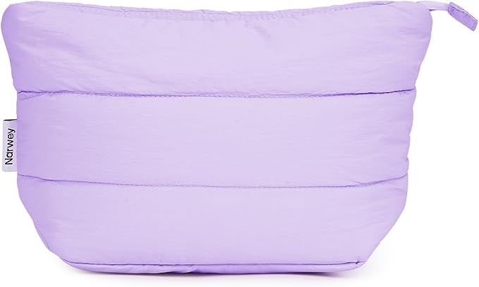 Narwey Small Makeup Bag for Travel Women Girl, Puffer Cosmetic Bag Makeup Pouch for Purse with Zipper, Cute Puffy Make Up Organizer Bags, Travel Toiletry Bag Toiletries (Light Pruple)