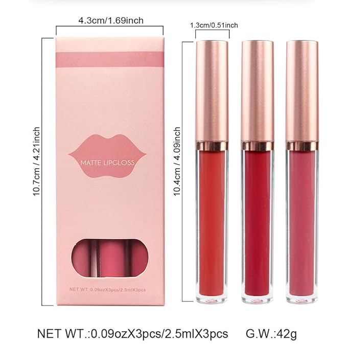 AMY'S DIARY Matte Plum Liquid Lipstick 3Pcs Sets,24-hour Lipstick Dark Deep Maroon Purple Brown Plum Red Lip Stain 24 Smudge Waterproof for Women (03#)