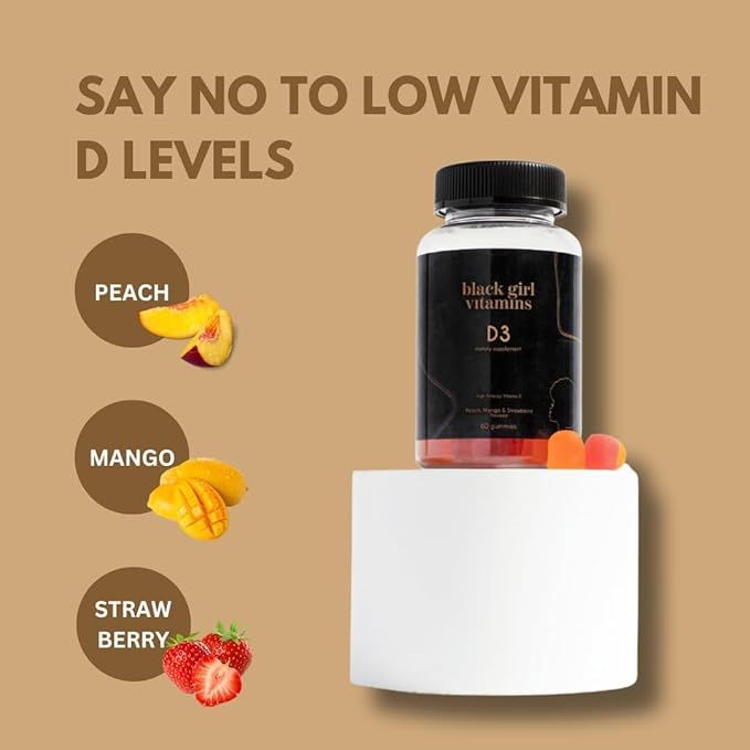 Black Girl Vitamins - Vitamin D3 Gummies, for Immune, Energy, and Bone Support, 2000IU (50mcg) Vitamin D per Serving, Gluten-Free Vitamin D Gummies, 60 Count (2-Pack)