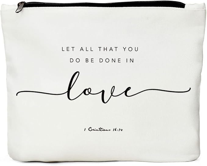 JIUWEIHU Christian Gifts for Women, Religious Gifts for Women-You Do Be Done in Love 1 Corinthians 16:14 - Inspirational Quote Bag, Religious Faith Decor Christian Quote Bible Scripture Makeup Bag