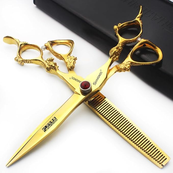 Professional Hair Clipper Set - 6/7/7.5/8/9-inch Stainless Steel Sharp Blades for Hairdressers (7 inch-2pc-A)