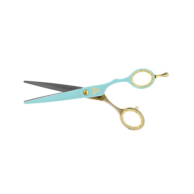 Cricket Shear Xpressions Charmed Life 5.75” Professional Stylist Hair Cutting Scissors, Japanese Stainless Steel Shears, Guidance Counselor (Aqua & Gold Chrome)