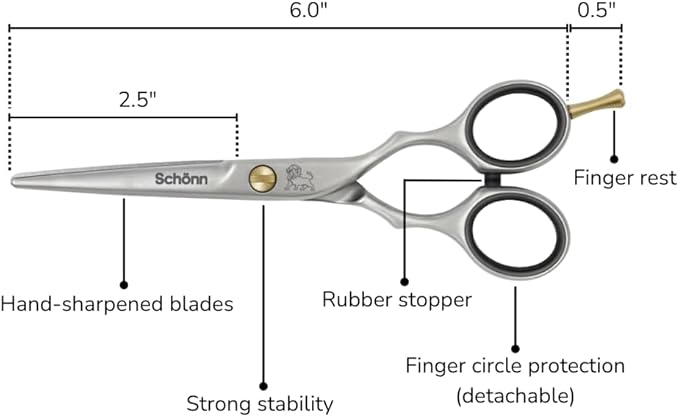 Hair Cutting Scissors, Schönn Hair Scissor, Professional 6.0 inch Right-Handed Barber Shears - German Stainless Steel, Hand Sharpened (6.0 Inches)