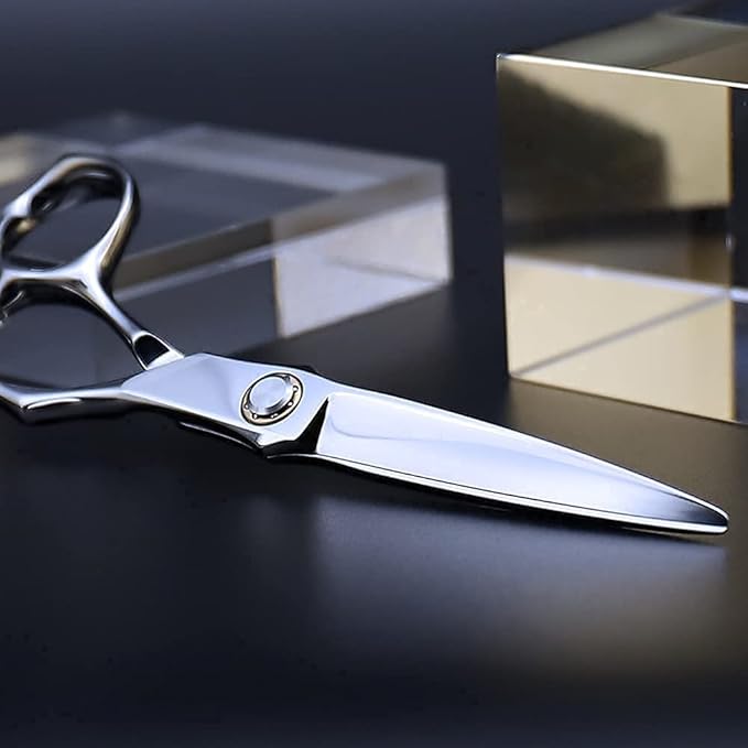 AOLANDUO Convex Edge Hair Cutting Scissors 6" Japanese VG10 Steel, Professional Salon Shears, Offset Handle, Ergonomic, Includes Case & Accessories, Silver White, 1 Count