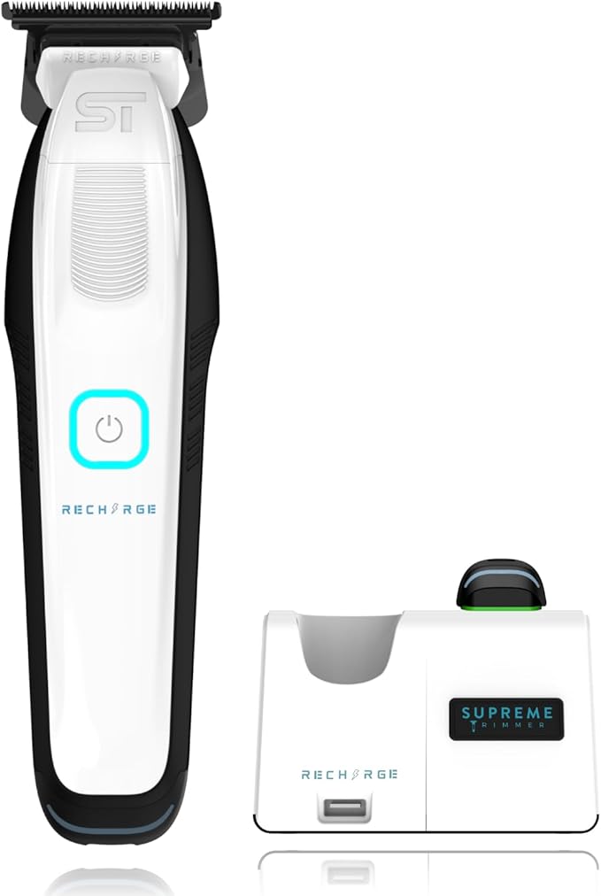 Supreme Trimmer Recharge ST777 – Professional Barber Trimmer with 2 Removable Batteries | 8000 RPM Motor, Zero Gap DLC Blades, Smart Charging Dock, USB-C Fast Charge