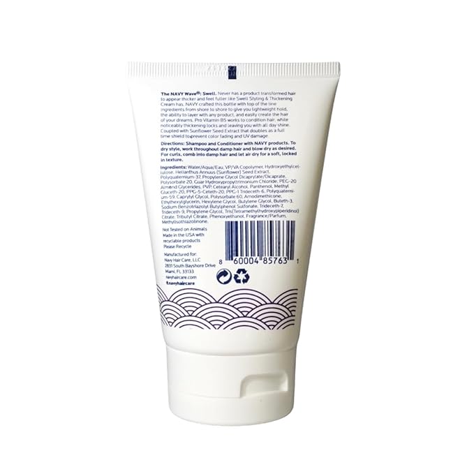 NAVY HAIR CARE Swell Thickening Cream | Lightweight Styling Product for Fullness & Shine | 4 oz
