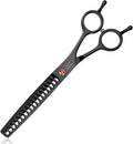 JASON 7.5" Dog Grooming Scissor - Professional Thinning Chunker Shear with 18 Teeth Japanese Stainless Steel Hair Scissors for Dogs, Cats and Other Pets (Chunker, Black) Christmas Gift