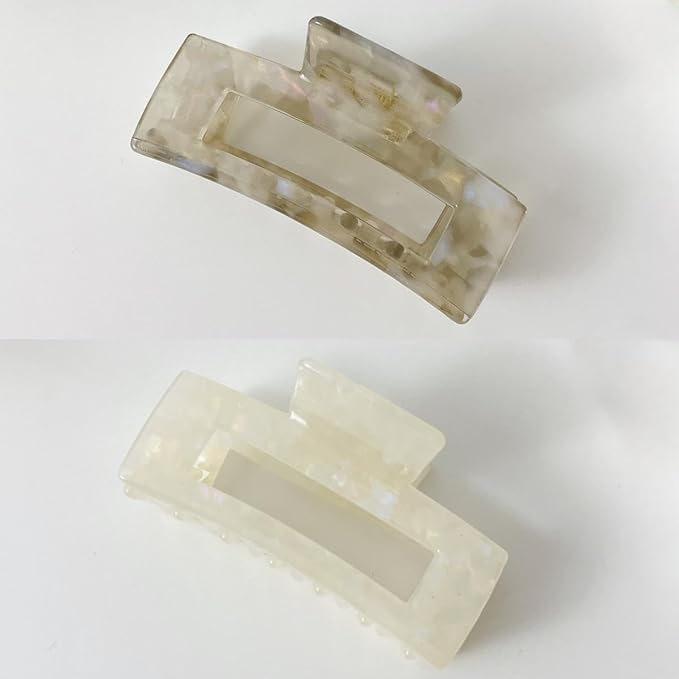Hair Claw Clips Cutout Tortoise Shell Celluloid Hair Jaw Clips 3 Inches French Design Rectangle Hair Clamp for Women Ladies Mother (2 Pack)