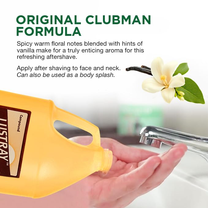 Clubman Lustray Bay Rum After Shave - Classic Masculine Scent Aftershave for Men, Barbershop & Home Use Splash, 1 Gallon