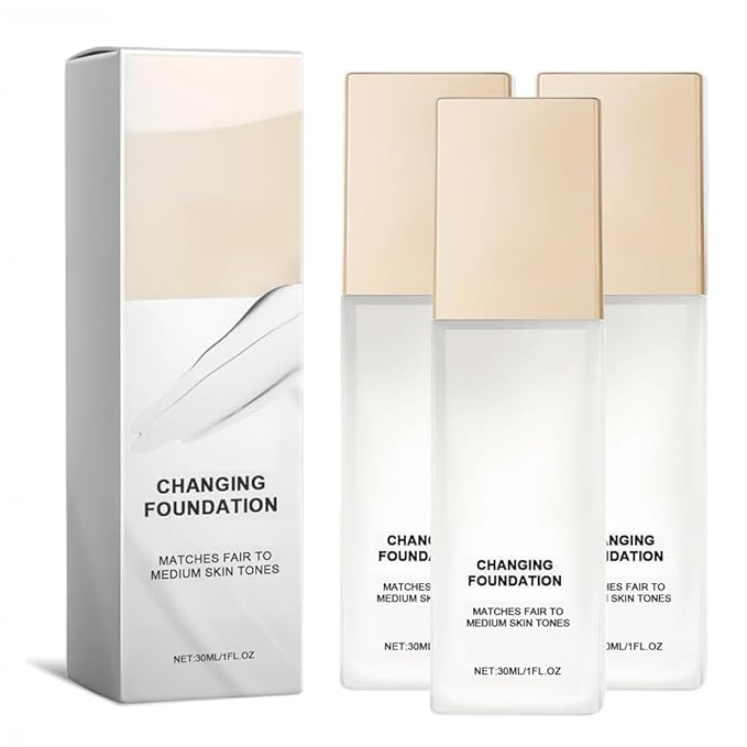 Color Changing Foundation for Mature Skin, Hydrating and Lightweight Liquid Foundations, Tone Suitable for All Skin Types (3 pcs)