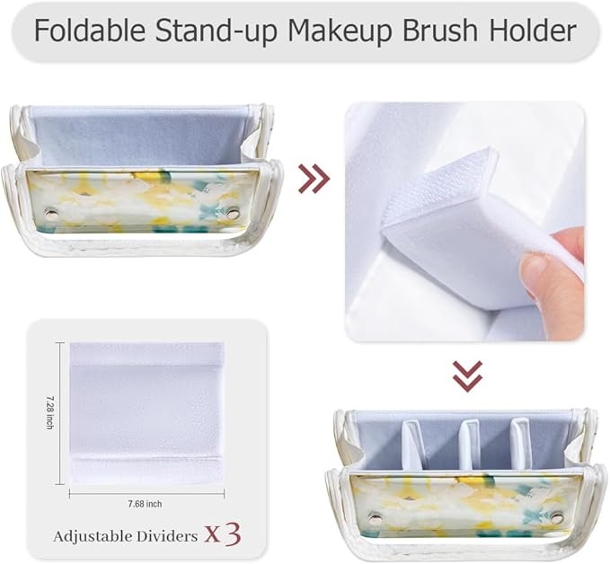 ROWNYEON Makeup Brush Bag, High Capacity Stand-Up Makeup Brush Holder, Travel Professional Cosmetic Bag Artist Organizer Bag Large Makeup Brush Case with Adjustable Divider (Brushes Not included)