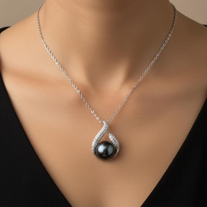 TRYNDI Real Tahitian Black Pearl Necklace Gifts for Women - Larger 11-12mm Luxury Pearl, Gifts For Wife Christmas - Valentines Soulmate Necklace For Women