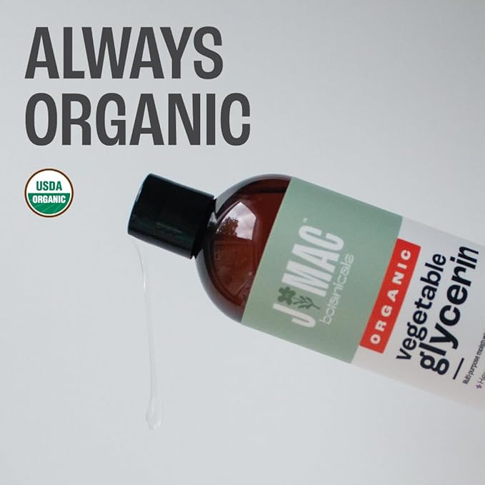 J MAC BOTANICALS, Organic Vegetable Glycerin Oil (16oz bottle) Moisturizing and softening, 100% Pure natural liquid organic glycerine for crafts, skin, face, hair