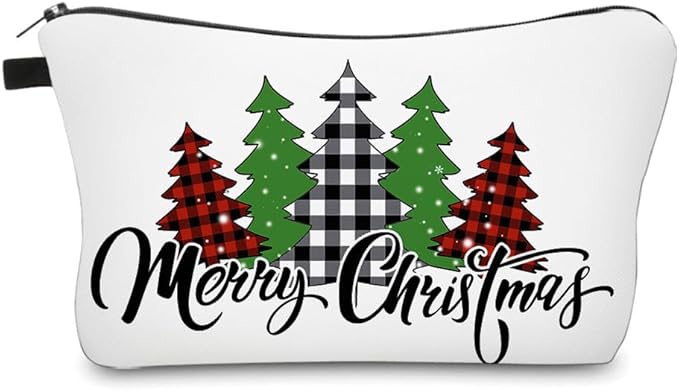 Small Makeup Bag Cosmetic Bag for Women, Pretty Design Organizer Case with Zipper Closure, Lightweight and Water-Resistant Make Up Bag - 8.65"x 5.35" x 7.08"（Merry Christmas）