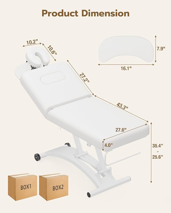 Paddie 550lbs Electric Lift Massage Table Professional for Treatment/Facial/Beauty/Spa/Physical Therapy, Adjustable Backrest/Face Cradle/Rolling Wheels, White