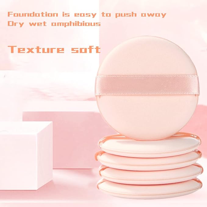 6 Pcs Pure Cotton Super Soft Washable Loose Powder Puff, 2.65 Inch Round Puff for Foundation Makeup
