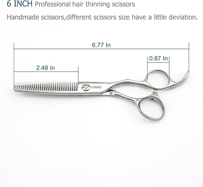 6" Barber Hair Scissors Hair Thinning Shears Professional Hair Thinning Scissors 30 Teeth 440C Silvery Convex Edge KINSARO for Hairdresser Barbershop or Home Use