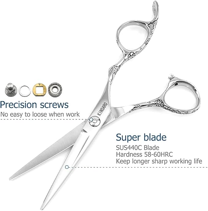 Hair Cutting Scissors 5.5 Inch Professional Haircut Hair Shears Sharp Barber Scissors 440C Hairdresser Barber Shears Rose handle KINSARO for Hairdresser Barbershop or Home Use
