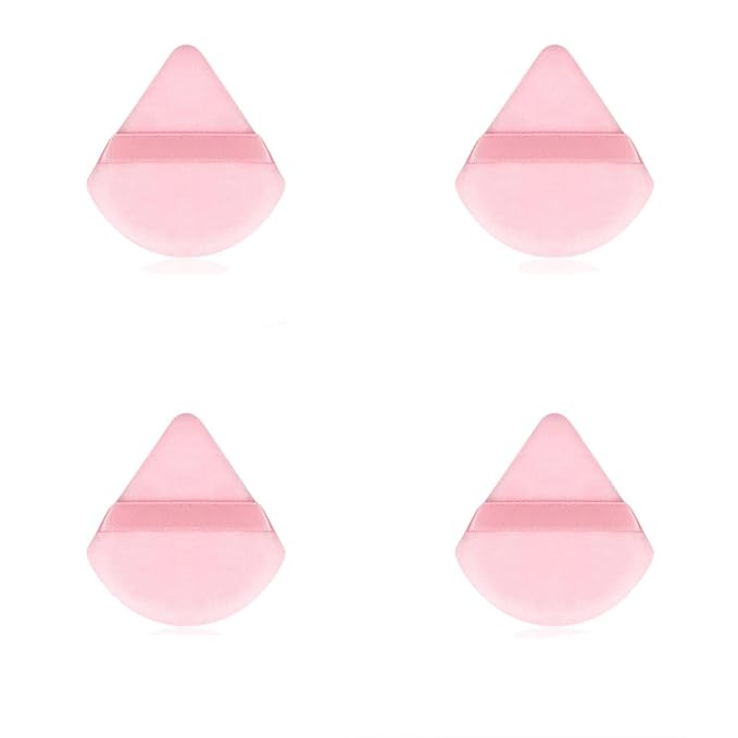 4 facial soft triangle puffs, wet and dry makeup tools, used for powder, mineral powder, body powder, foundation make-up, washable powder puffs (Pink)