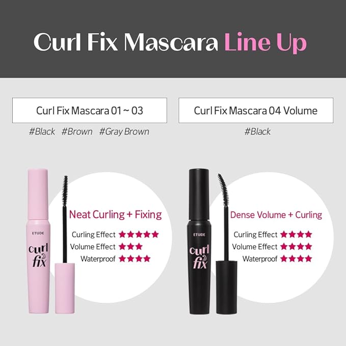 ETUDE Curl Fix Mascara Mini, Lash Mascara, Strong Curl Up, Long-Lasting, Waterproof, Lightweight, Korean Makeup, Beauty, Vegan Certified, Brown (0.14 Fl Oz)