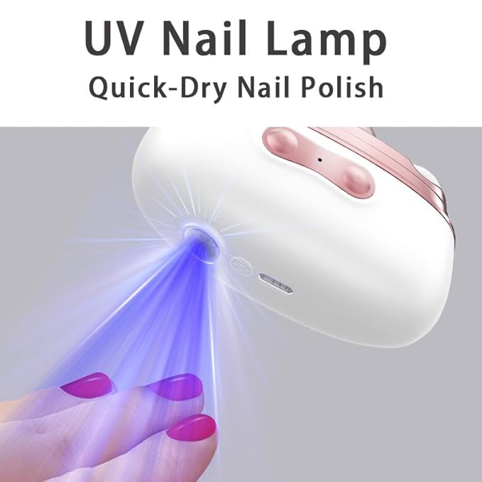 4-in-1 Electric Nail Care Kit for Senior Women, Easy-Grip Rechargeable Nail Clipper & File with Gentle Grinding Heads, and UV Lamp, Manicure Tool for Thick Nails & Steady Hands (White)