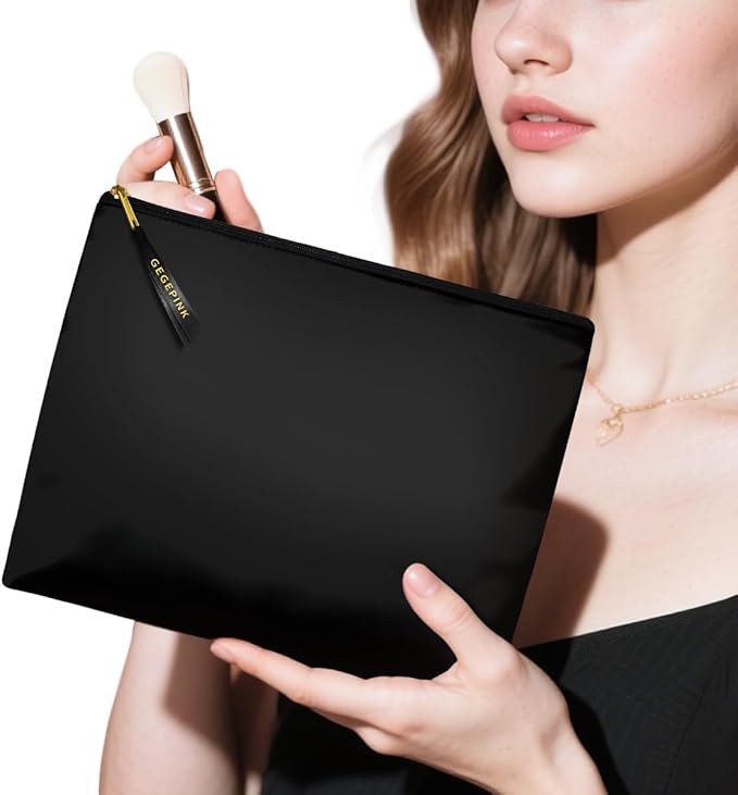 Cute Makeup Bag for Purse Waterproof Cosmetic Bags for Women Funny Smooth Zipper Travel Toiletry Pouch 10X8 Inches-Black Makeup pouch