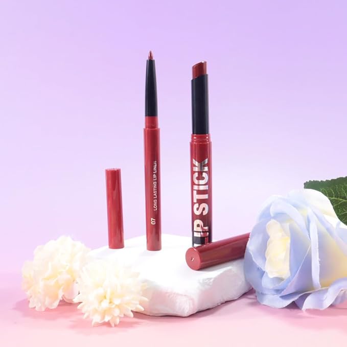 2Pcs 2 in 1 Matte Plum Lip Liner and Lipstick Combo Set for Women,Lipstick Stain Lip Liner for Daily & Party Long Lasting Waterproof Smudge Proof 24 Hour Full Coverage Vegan Lip Makeup Kit