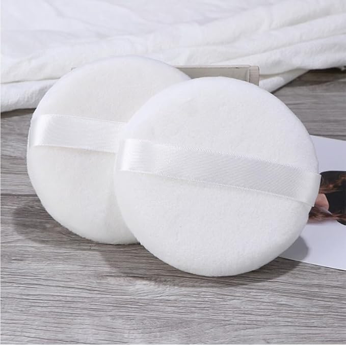 2 PCS Large Body Powder Puff with Container - 5 Inch Fluffy Cotton Powder Puff for Body Powder, Loose Mineral Foundation, and Dusting Powder, Big Powder Puff for Smooth and Even Application