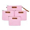 Stylish Diaper Bag Organizing Pouches - XL Set of 4 Pink Canvas Diaper Bag Pouches with Leather Embossed Labels, Leather Wristlet Strap & Durable Metal Zippers