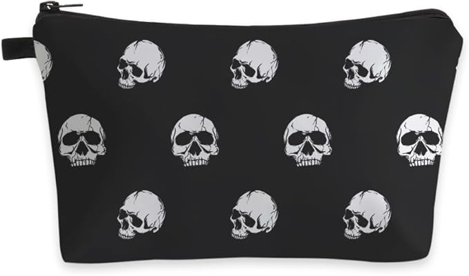 Small Makeup Bag Cosmetic Bag for Women, Pretty Design Organizer Case with Zipper Closure, Lightweight and Water-Resistant Make Up Bag - 8.65"x 5.35" x 7.08"（Skull）
