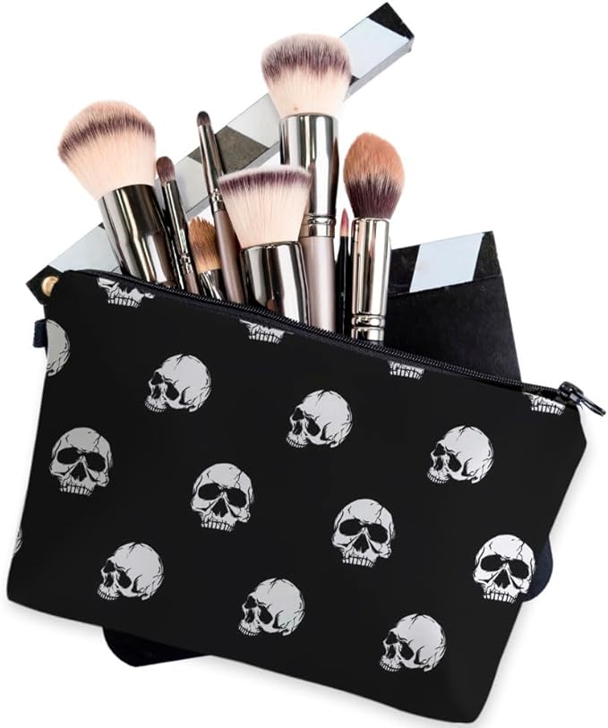Small Makeup Bag Cosmetic Bag for Women, Pretty Design Organizer Case with Zipper Closure, Lightweight and Water-Resistant Make Up Bag - 8.65"x 5.35" x 7.08"（Skull）