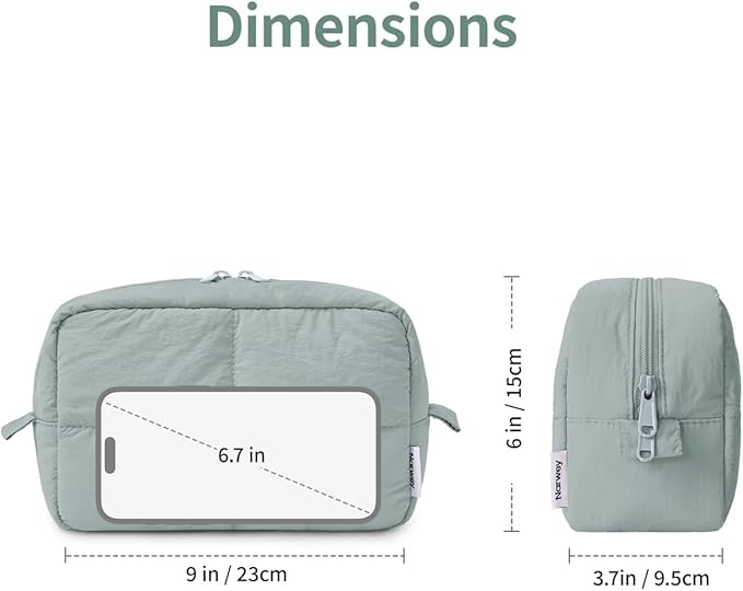 Narwey Puffy Makeup Bag for Travel Women Girl, Quilted Makeup Bag Cosmetic Bag, Cute Puffer Make Up Organizer Bags, Travel Toiletry Bag Toiletries (Sage Green)