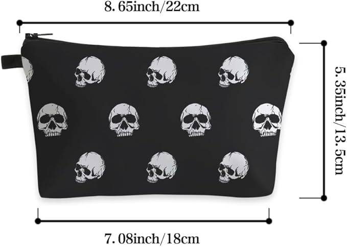 Small Makeup Bag Cosmetic Bag for Women, Pretty Design Organizer Case with Zipper Closure, Lightweight and Water-Resistant Make Up Bag - 8.65"x 5.35" x 7.08"（Skull）