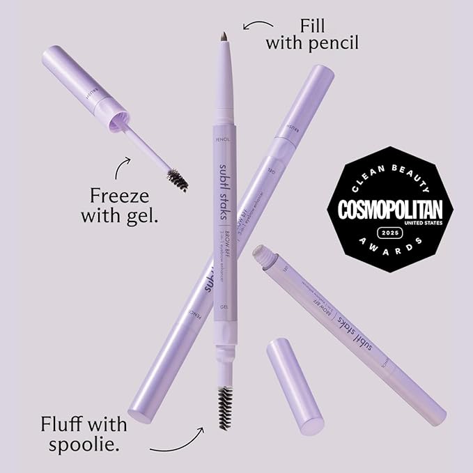 3-in-1 Brow Pencil - Vegan, Smudge-Proof, with Spoolie Brush and Clear Gel - Best Eyebrow Pencil for Fluffing, Filling, and Setting Brows, Taupe