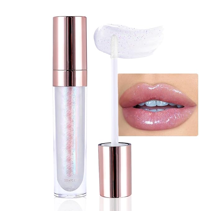 evpct 1Pcs Light Pink Pearlescent Chameleon Shimmer Glitter Lipstick Lip Gloss, Long Lasting Waterproof Glitter Metallic Sparkly Glossy Lip Gloss Tint Liquid Lipsticks Set Lip Stain Makeup for Women