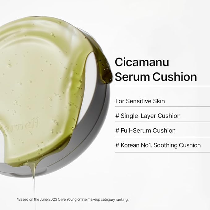Parnell Cicamanu Serum Cushion - Moisturizing Foundation for Soothing, Coverage, Glass Skin and Lightweight for Sensitive and Dry Skin Pearl Skin (0.52 Fl Oz) (34N)