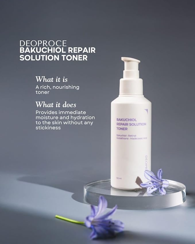 Deoproce Bakuchiol Repair Solution Toner – Korean Anti-Aging, Hydrating & Skin-Smoothing Face Toner with Retinal, Glutathione & Madecassoside – 150ml