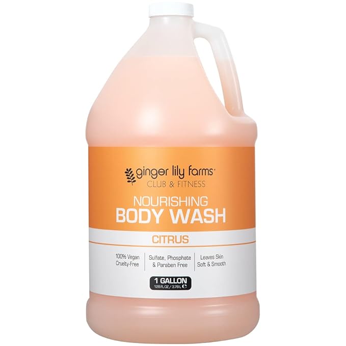 Ginger Lily Farms Club & Fitness Nourishing Body Wash, 100% Vegan & Cruelty-Free, Citrus Scent, 1 Gallon Refill (Pack of 4)