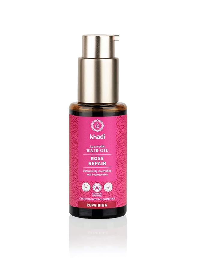 KHADI ROSE REPAIR Hair Oil - Regeneration for structurally damaged, dry hair & split ends - 100% natural, plant-based, vegan & silicone-free - 1.69 fl oz
