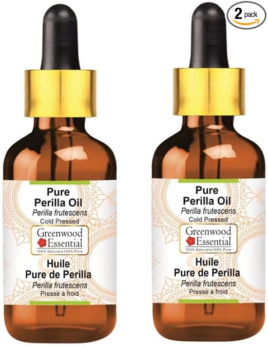 Greenwood Essential Pure Perilla Oil (Perilla frutescens) with Two Glass Droppers Cold Pressed (Pack of Two) 5ml X 2 (0.33 oz)
