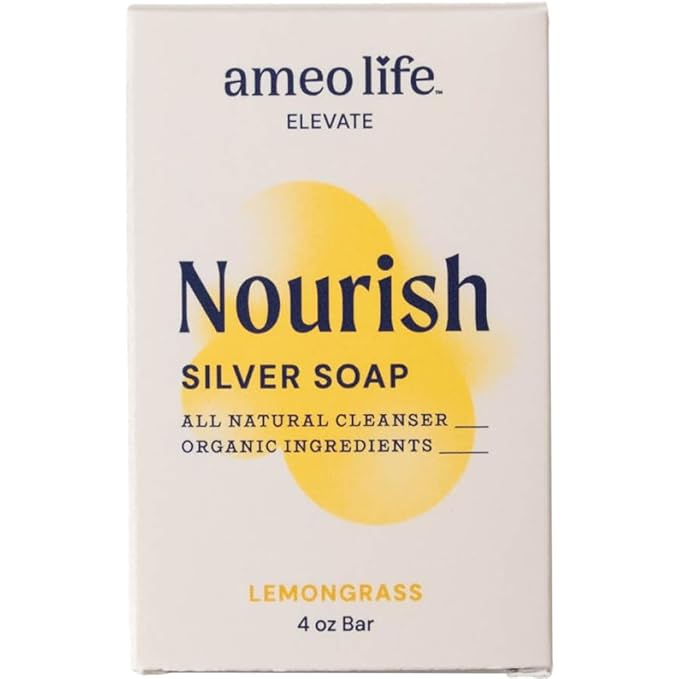 Ameo Life Lemongrass Silver Soap with 30 ppm Silver - Naturally Cleanses the Skin, 4 oz Colloidal Soap Bar for Women and Men