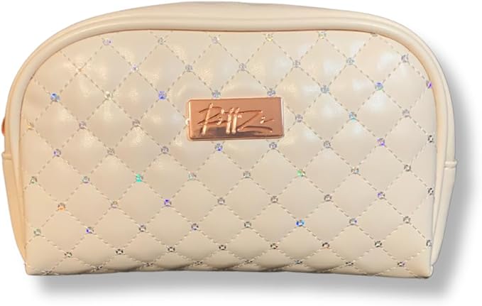 Luxurious Cream Quilted Cosmetic Bag - Elegant Travel & Makeup Organizer