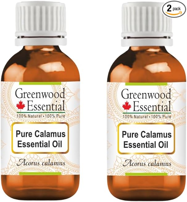 Greenwood Essential Pure Calamus Essential Oil (Acorus Calamus) Steam Distilled (Pack of Two) 15ml X 2 (1 oz)