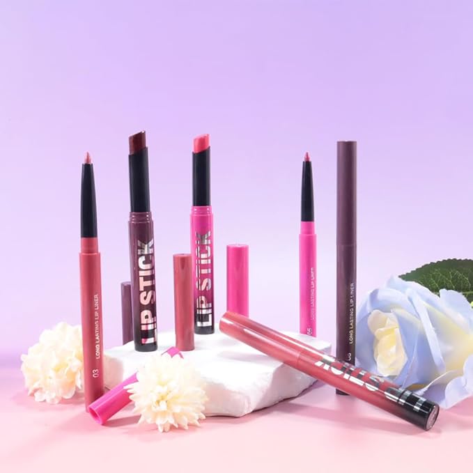 6Pcs 2 in 1 Dark Light Purple Lip Liner and Lipstick Combo Set for Women,Lipstick Stain Lip Liner for Daily & Party Long Lasting Waterproof Smudge Proof 24 Hour Full Coverage Vegan Lip Makeup Kit