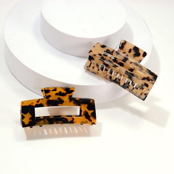 Hair Claw Clips Cutout Tortoise Shell Celluloid Hair Jaw Clips 3 Inches French Design Rectangle Hair Clamp for Women Ladies Mother (2 Pack)