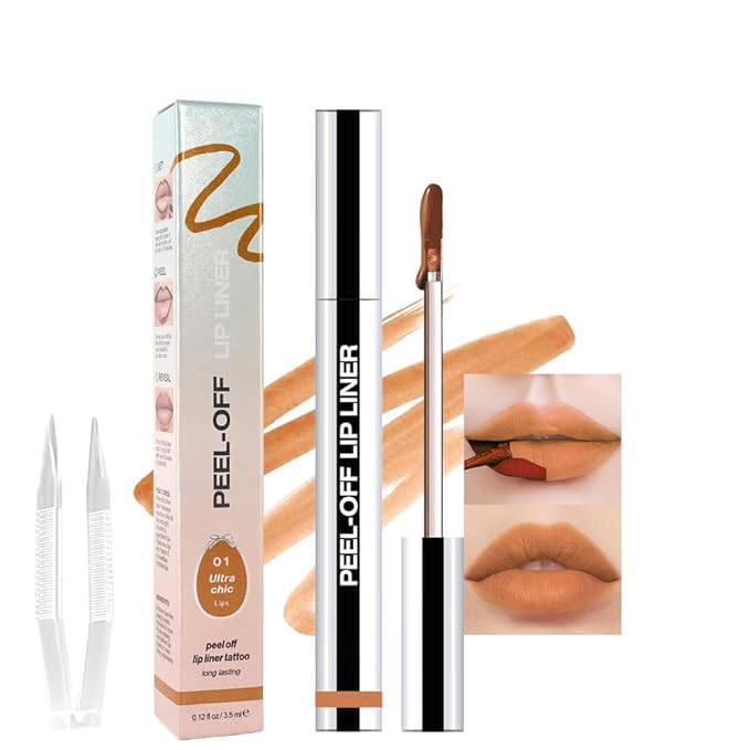 Orange Brown Liquid Matte Lip Liner Stain Peel Off with Tweezer, Long Lasting, Waterproof Matte Lipstick Lip Gloss Tattoo for Women, Transfer-prof Lip Tint Makeup for All Skin Types 01#