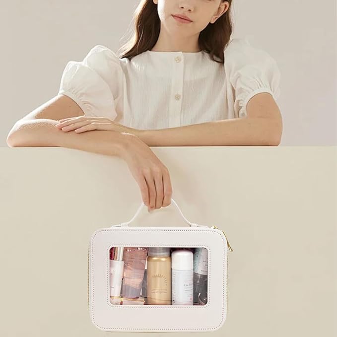Clear Makeup Bag, Travel Cosmetic Organizer Case Waterproof Skincare Toiletry Bag with Zipper Portable Make Up Pouch Compact Car Organizer Bag for Essentials